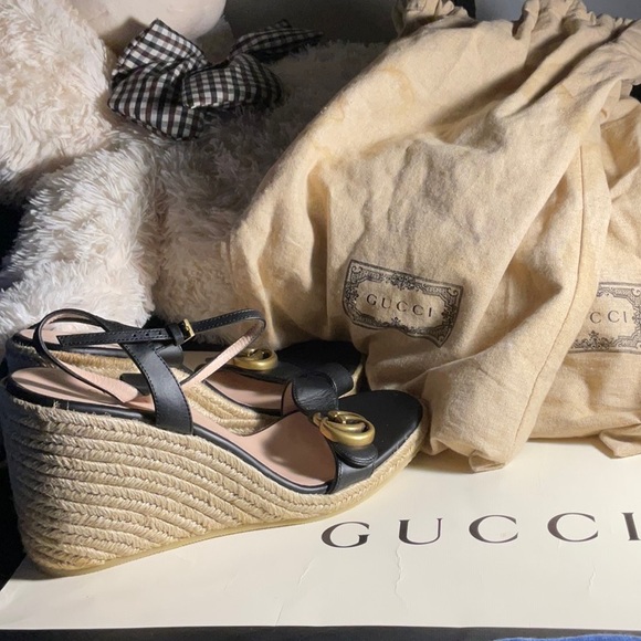 Gucci-WOMEN'S LEATHER PLATFORM ESPADRILLE - Picture 3 of 5